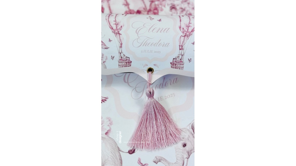 Trusou botez cu animale din jungla si flori exotice roz Toile de Jouy 18